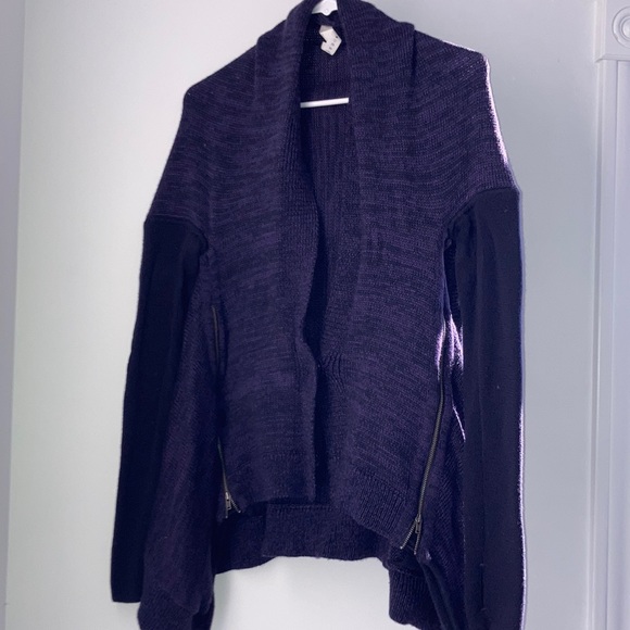Lululemon Wrap It Up Sweater Womens Elbow Patches Merino Wool Black Grape - Picture 1 of 8
